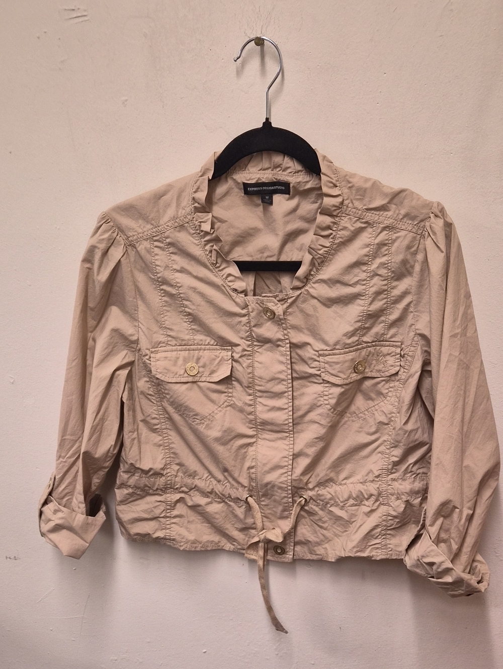 Express Women's Cream Drawstring-Waist Utility Jacket Size 12